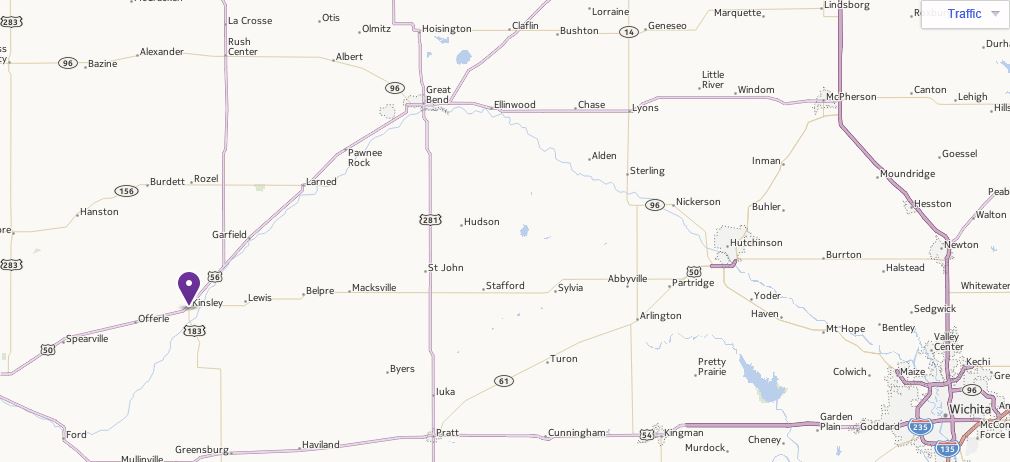 Yahoo Map of Kinsley Kansas