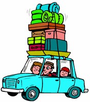 clipart of family in car with luggage on top