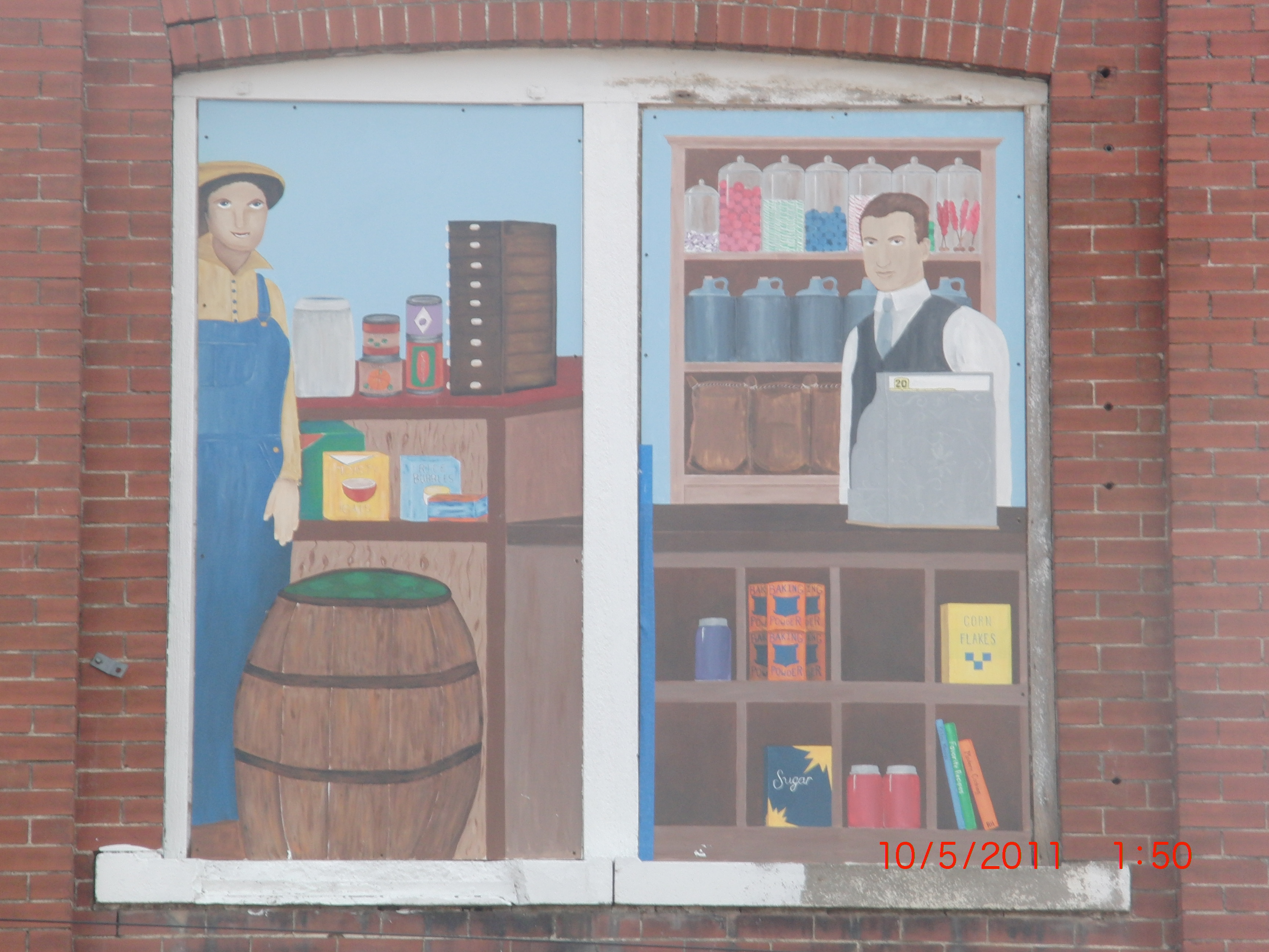 Mural on downtown upper story windows